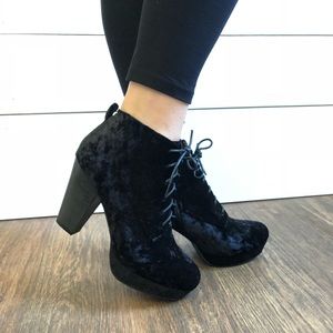 On Call Black velvet ankle booties size 10W